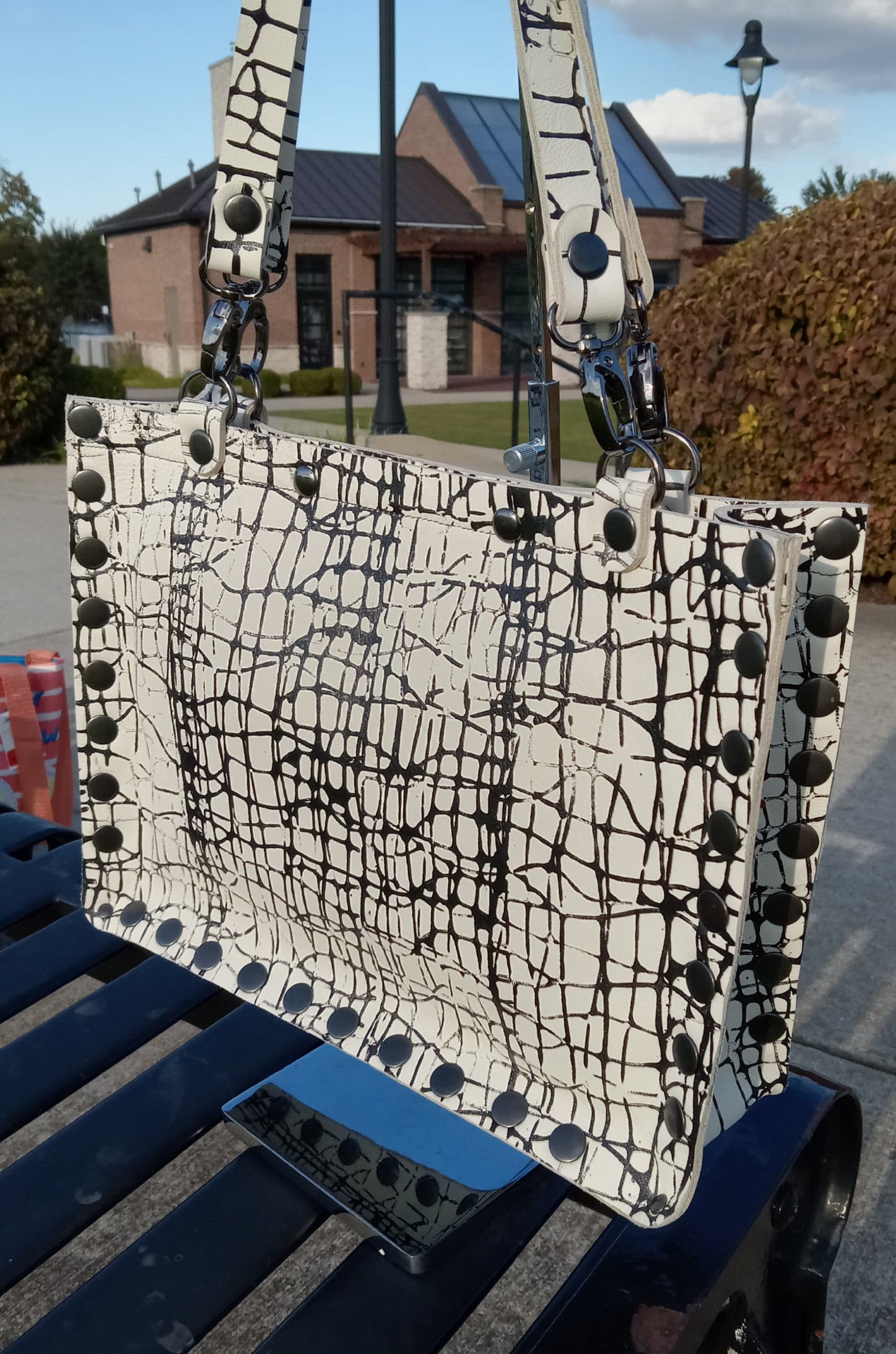 Raggedy Bags Handpainted Cream & Black Leather Boxed Tote