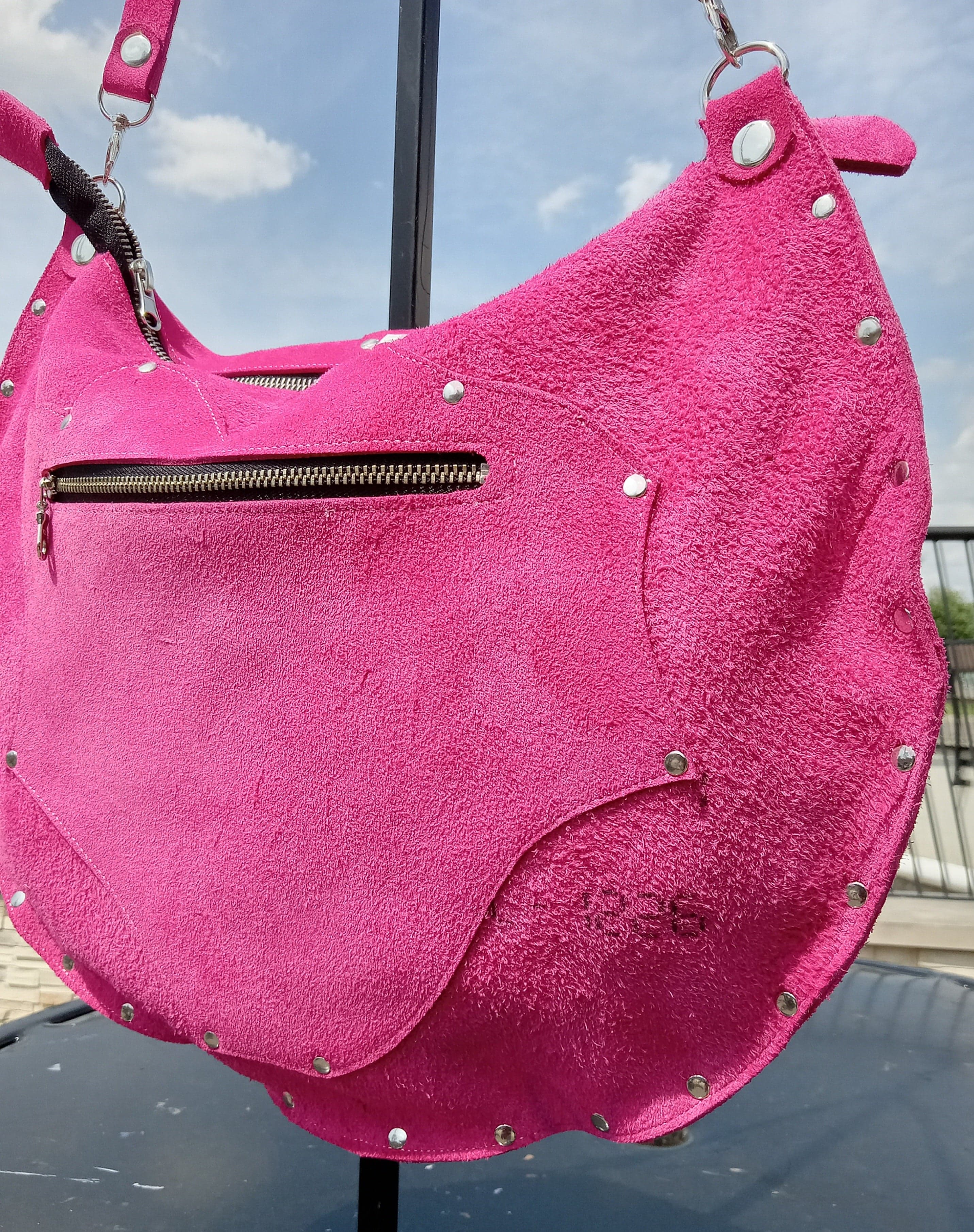 Raggedy Bags Pink Suede Genuine Leather Hobo Bag